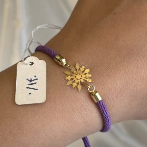 دستبند با بند بافت بنفش طرح برفی با طلای ۱۸ عیار و وزن ۰.۱۴ گرم