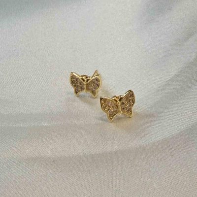 گوشواره طلا میخی پروانه بدون اجرت 1.270 گرم | طلای سبک و اقتصادی